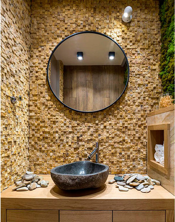 Гипсовые панели Рафинад с имитацией каменной мозаики в интерьере