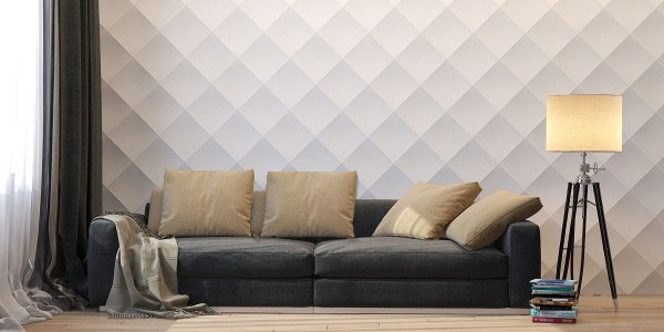 Панель 3D гипсовая Ромбы в интерьере