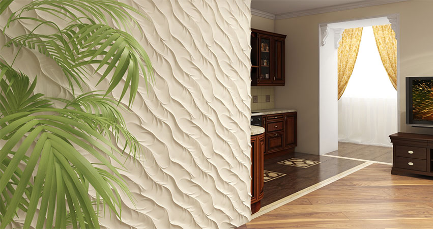 3D гипсовая панель Волна каноэ в интерьере