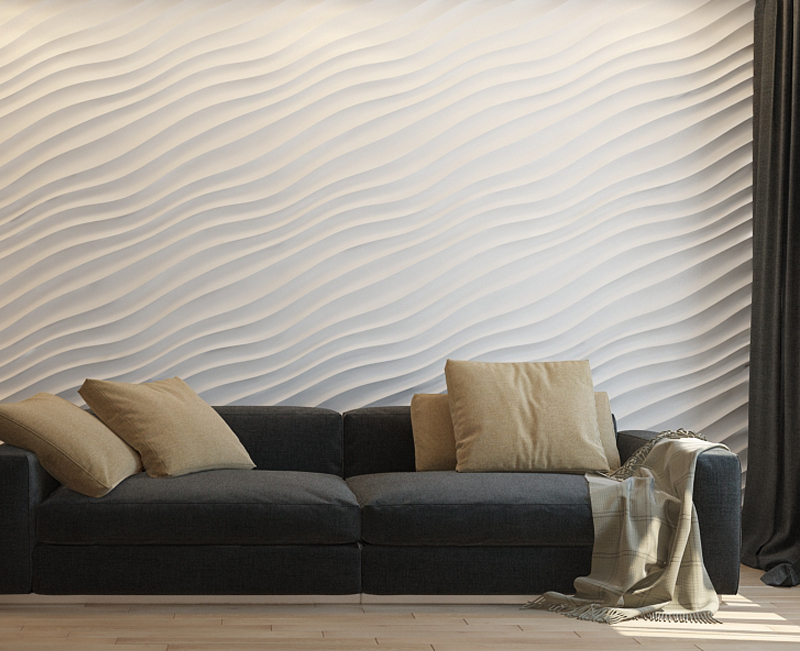 Панель 3D гипсовая ВОЛНА ДИАГОНАЛЬНАЯ мелкая