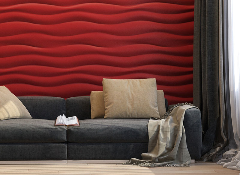 3D гипсовая панель Волна горизонтальная (крупный рельеф) в интерьере