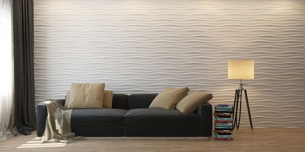 Гипсовая панель Волна горизонтальная мелкий рельеф в интерьере