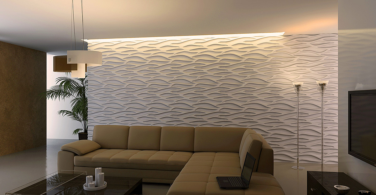 Панель 3D гипсовая Каскад в интерьере