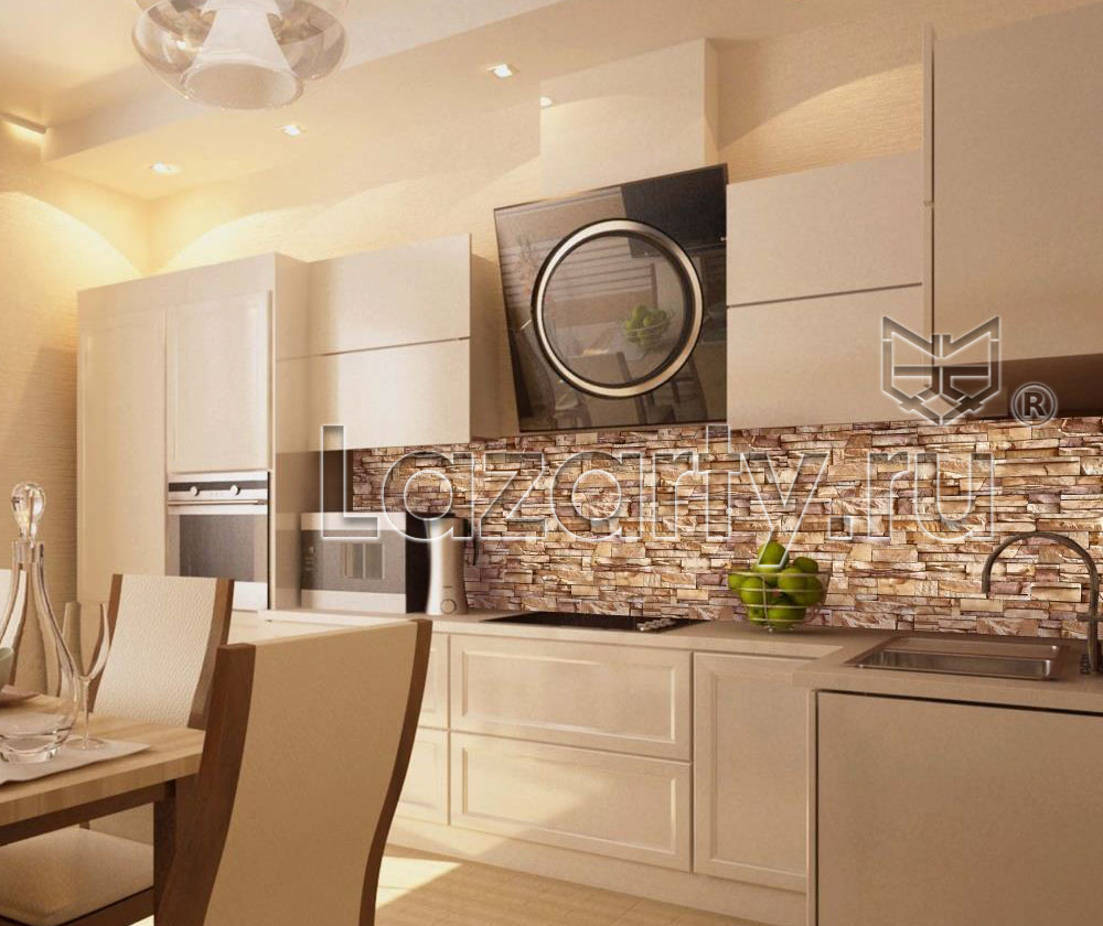 Пластиковый фартук Камень Сорренто в интерьере, фото