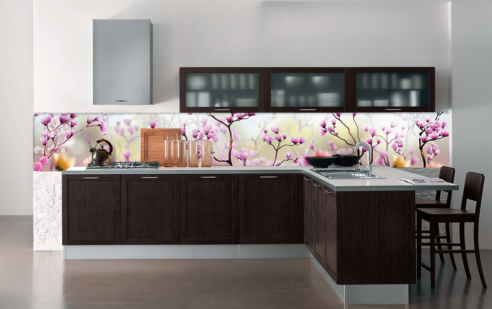 Фартук для кухни Цветение из МДФ fm94 в интерьере