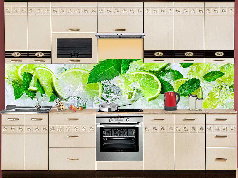 Фартук МДФ FM 50 с лаймом в интерьере кухни