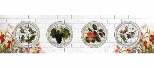 Фартук МДФ Шиповник с тиснением под кирпич