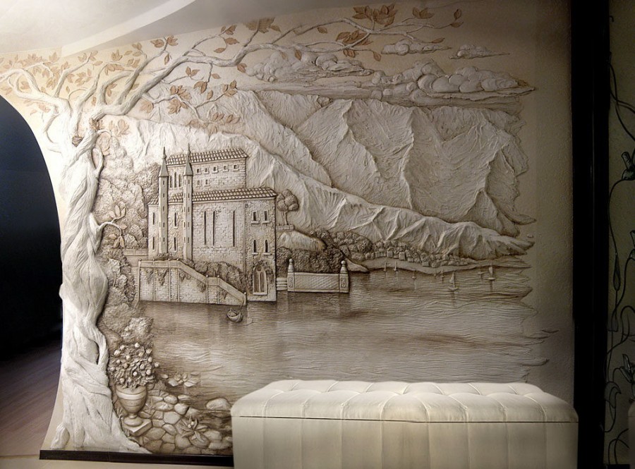 Барельеф из штукатурки в интерьере