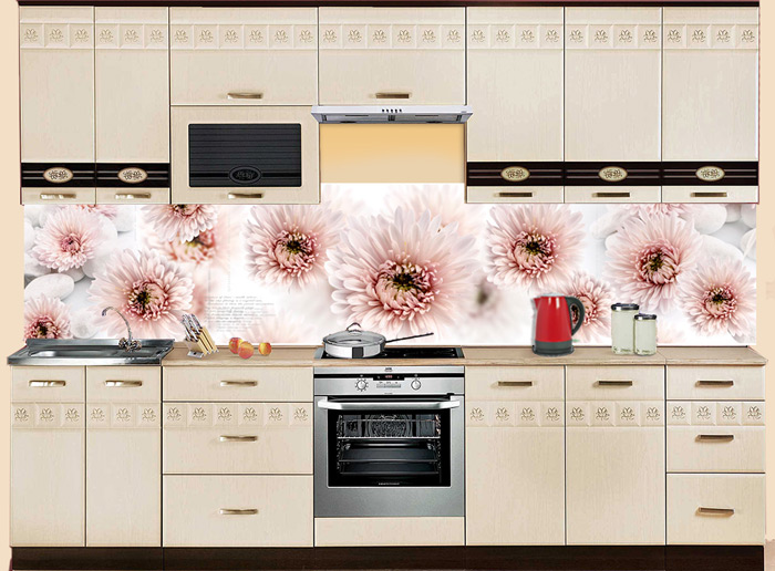 Фартук МДФ AF 33 с черными тюльпанами в интерьере