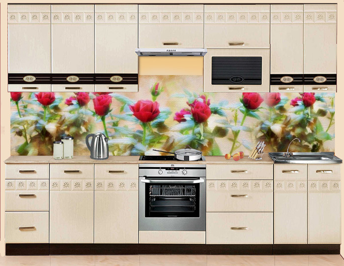 Фартук Алые розы в интерьере