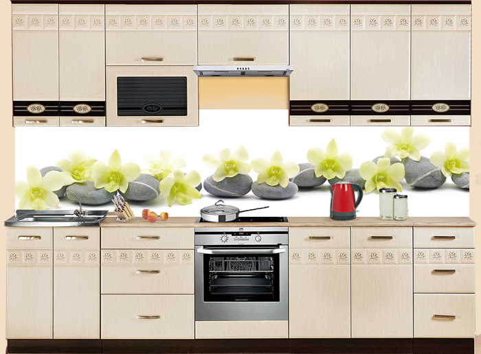 Фартук МДФ серии Лайт S2 с орхидеями в интерьере