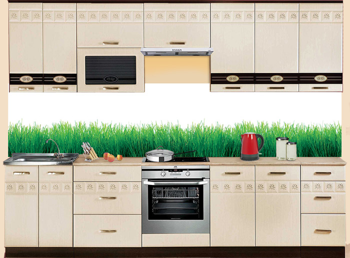 Фартук МДФ SP 146 с зеленой травой в интерьере
