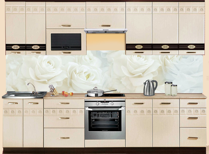 Фартук МДФ SP 149 с белыми розами в интерьере