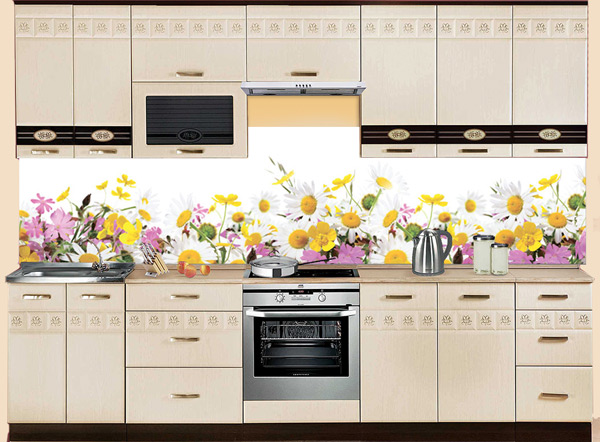 Фартук МДФ SP 188 с ромашками и полевыми цветами в интерьере