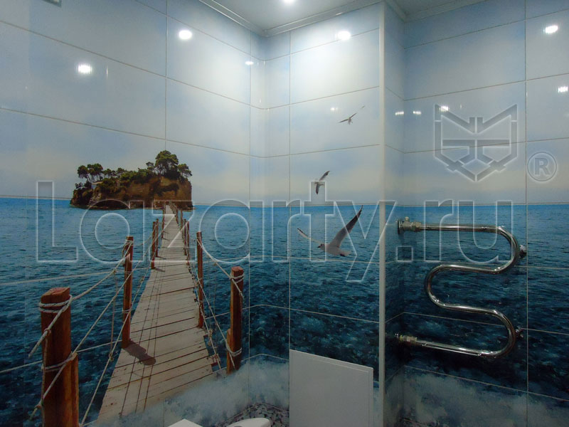 Панели ПВХ Панда Море Мост в интерьере