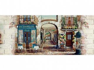 Фартук МДФ Ле-Пети-кафе с тиснением под кирпич